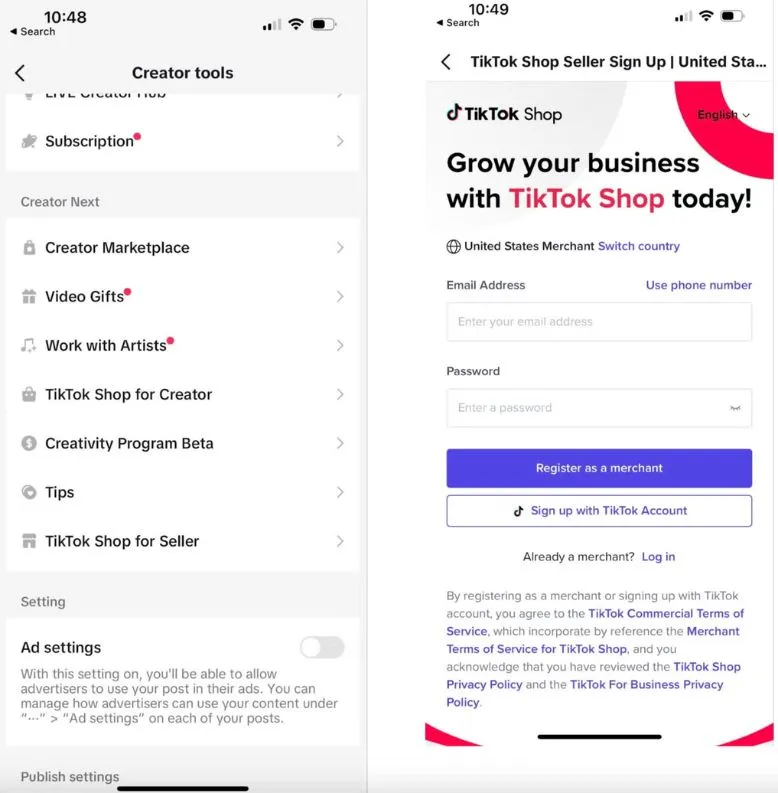 Tiktok Shop set up